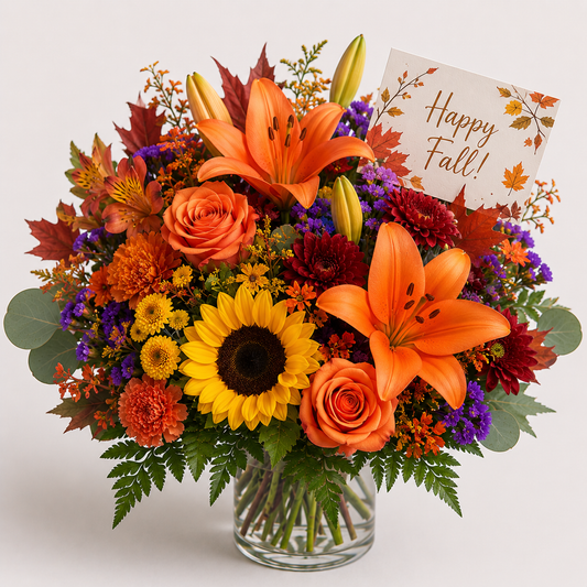Florist Choice Fall flower arrangement in warm seasonal colors