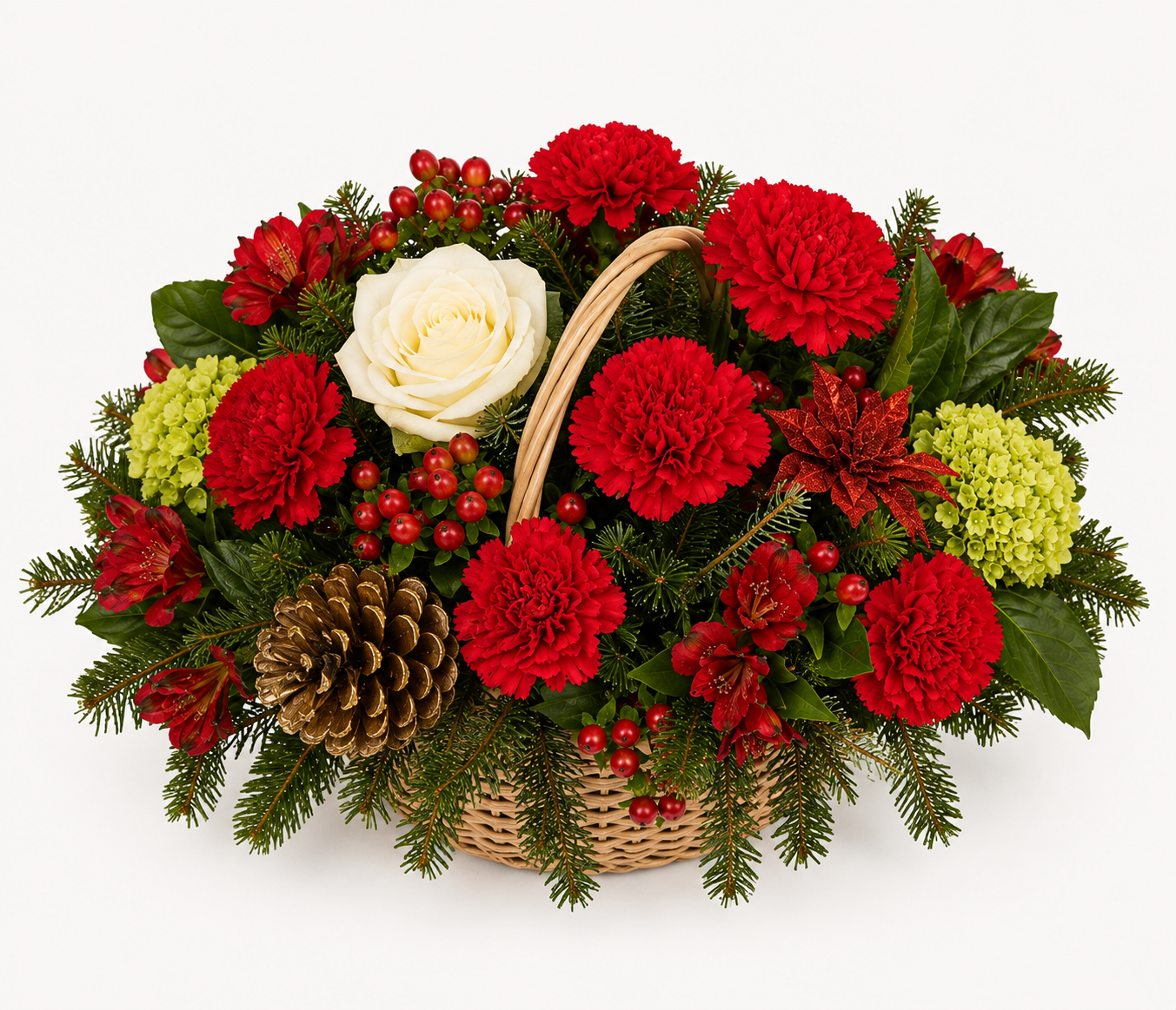 Christmas at Home red and green Christmas floral arrangement