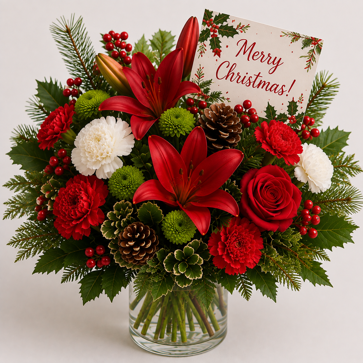 Florist Choice Christmas flower arrangement in festive holiday colors