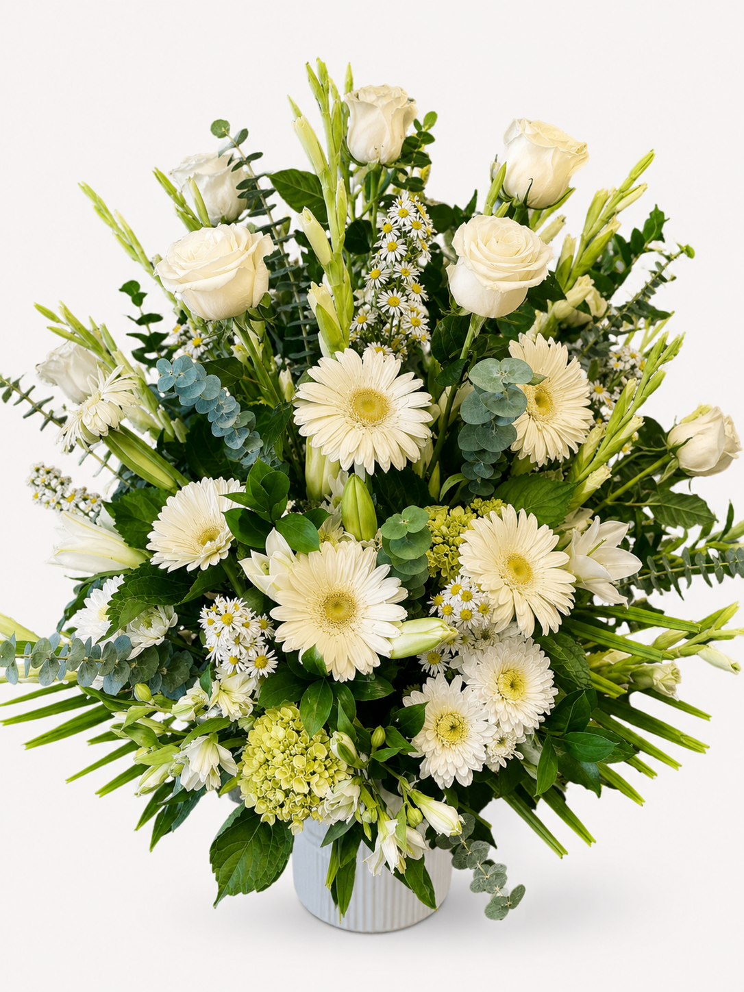 Graceful Remembrance white funeral flower arrangement in Fort Myers