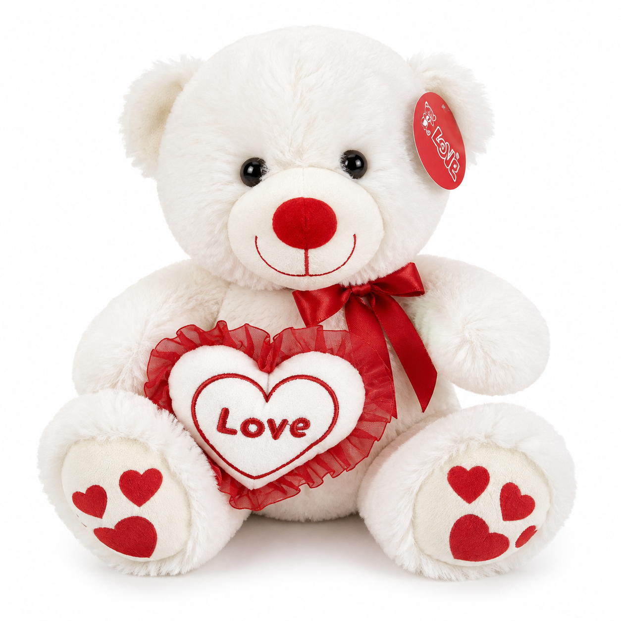 White Love teddy bear with red hearts floral gift add-on