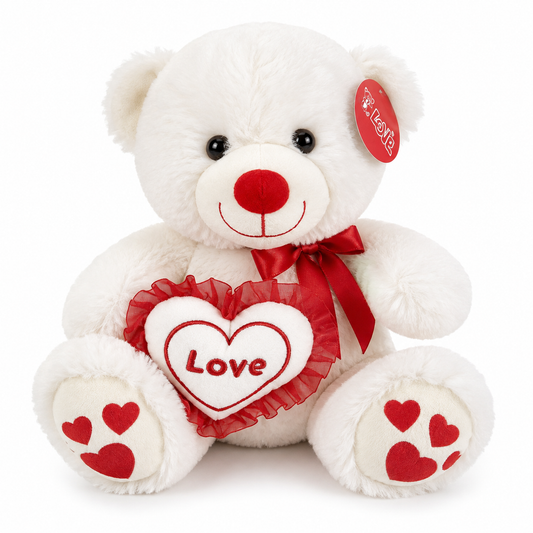 White Love teddy bear with red hearts floral gift add-on